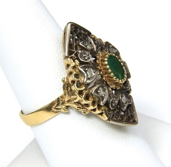 Amazing Antique Emerald Ring 14k White & Yellow G… - image 3