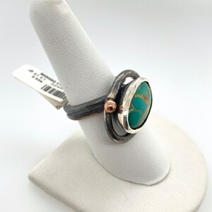 Artisan Abstract Modernist Green Turquoise Sterling Silver Swirl Ring Sz 8.5 image 3