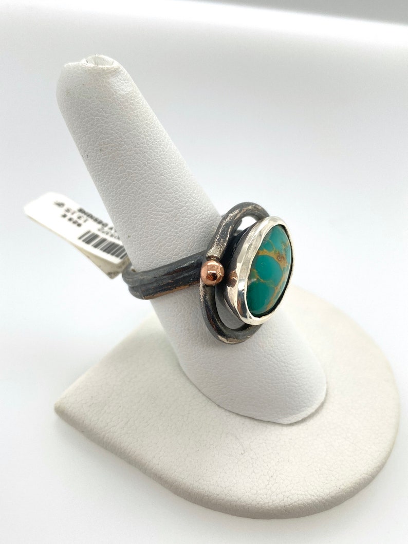Artisan Abstract Modernist Green Turquoise Sterling Silver Swirl Ring Sz 8.5 image 3