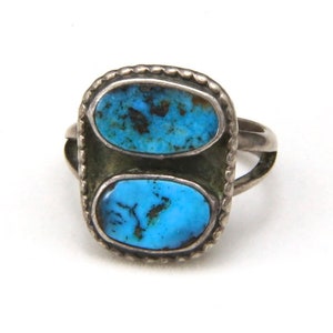 Vintage Sterling Silver & Double Oval Blue Turquoise Ring Dainty Size 6.75