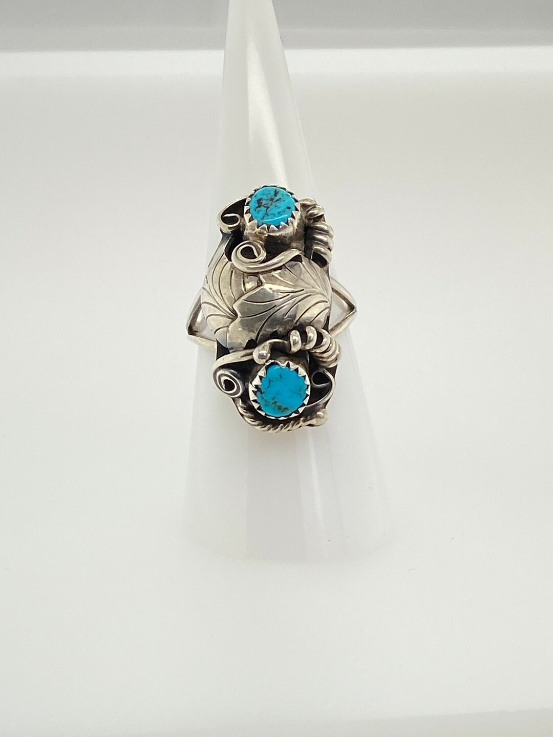 Vintage Artisan Navajo 2 Stone Turquoise Ring Sterling Silver Sz 8 ...