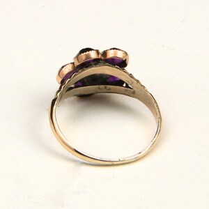 Vintage Amethyst & Ruby 10k Gold Ring Old 1910s Floral Flower Gemstone Sz 7.5 image 4