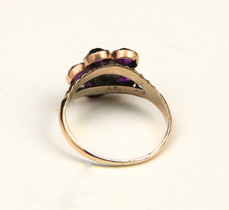 Vintage Amethyst & Ruby 10k Gold Ring Old 1910s Floral Flower Gemstone Sz 7.5 image 4