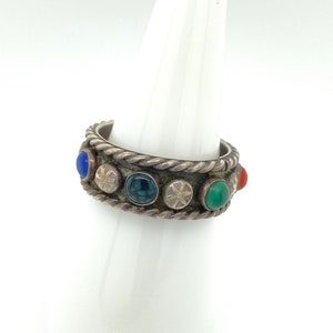 Vintage Artisan Edgar Platero Navajo Multi Stone Sterling Silver Band Ring Sz 8 Signed image 3