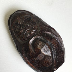 Vtg Netsuke Carved Wooden Sumo Asian Man Figure Wood Art Japanese Artist Signed image 2