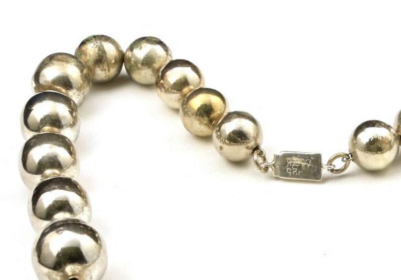 Vintage Taxco Sterling Silver Ball Bead Necklace Signed Handcrafted Artisan Graduated image 5