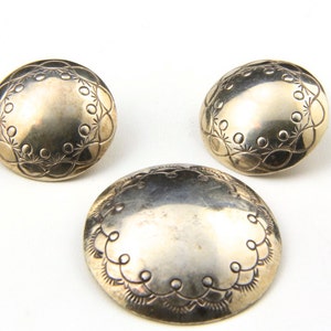 Vintage Navajo Stamped Sterling Domed Post Back Earrings & Brooch Set Signed
