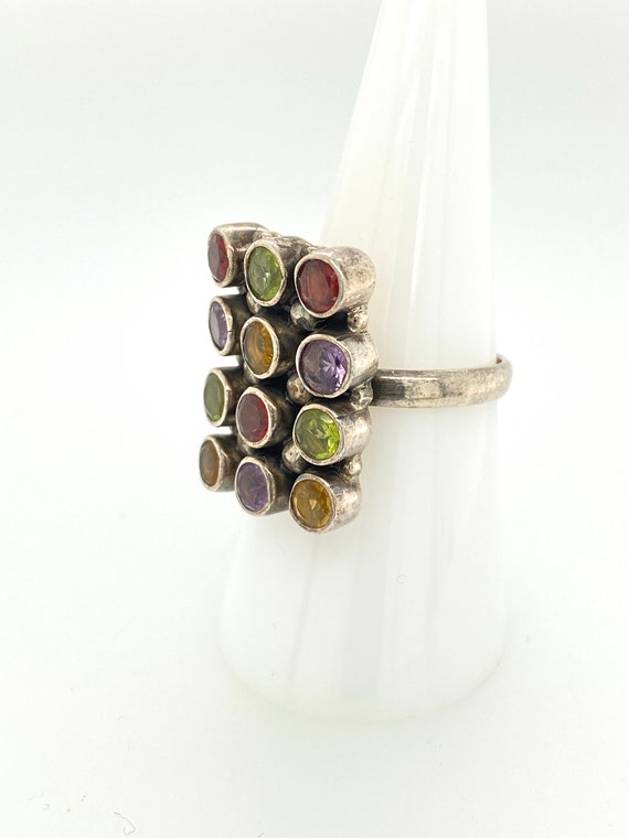 Vintage Artisan Multi Stone Sterling Silver Ring … - image 3