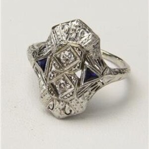 Stunning Vintage 14k White Gold Diamond Art Deco Ring Size 8.25 Antique image 6