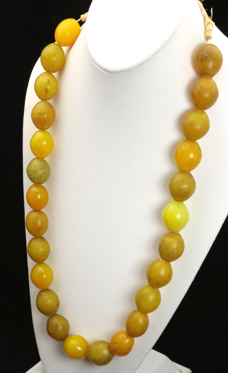 Vintage Antique Hebron African Large Glass Trade Beads Yellow Beaded Necklace 27 image 4
