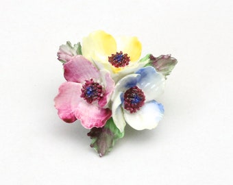 Vintage Royal Adderly Bone China Floral Pin Brooch Hallmarked England Porcelain