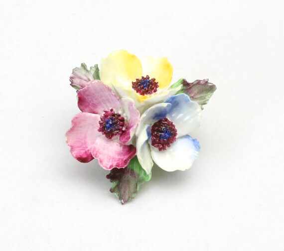Vintage Royal Adderly Bone China Floral Pin Brooch Hallmarked England Porcelain