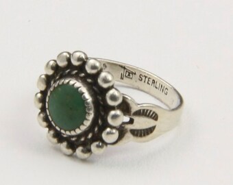 Vintage Navajo Native American Southwestern Green Turquoise Sterling Child's Ring