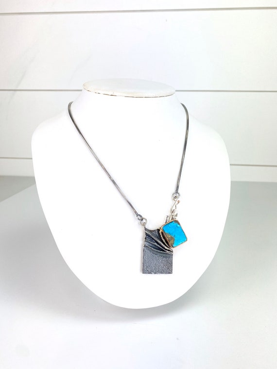 Artisan Modernist Abstract Blue Turquoise Pendant… - image 7
