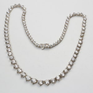 Vintage Sterling Silver & Cubic Zirconia Graduated Necklace Weddings Bridal image 7