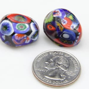 Vintage 60s Venetian Millefiori Glass Clip On Earrings Colorful Murano Oval image 3