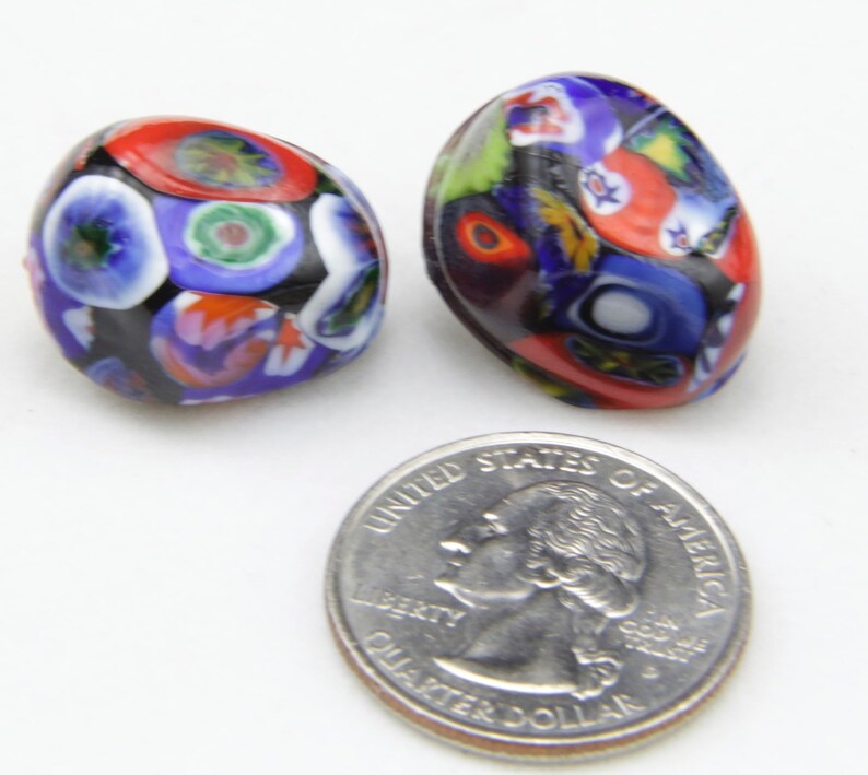 Vintage 60s Venetian Millefiori Glass Clip On Earrings Colorful Murano Oval image 3