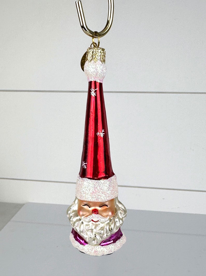 Christopher Radko Smiling Santa Gem Tall Cone Hat Glass Christmas Ornament image 1