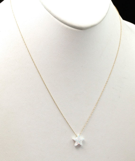 14k Gold Dainty White Opal Star Necklace Pendant … - image 4