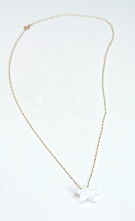 14k Gold Dainty White Opal Star Necklace Pendant … - image 5