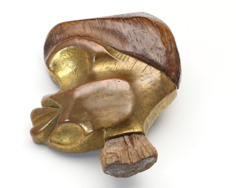 Vintage Artisan Handmade Wood Brutalist Brooch Pin African Head Face Carved