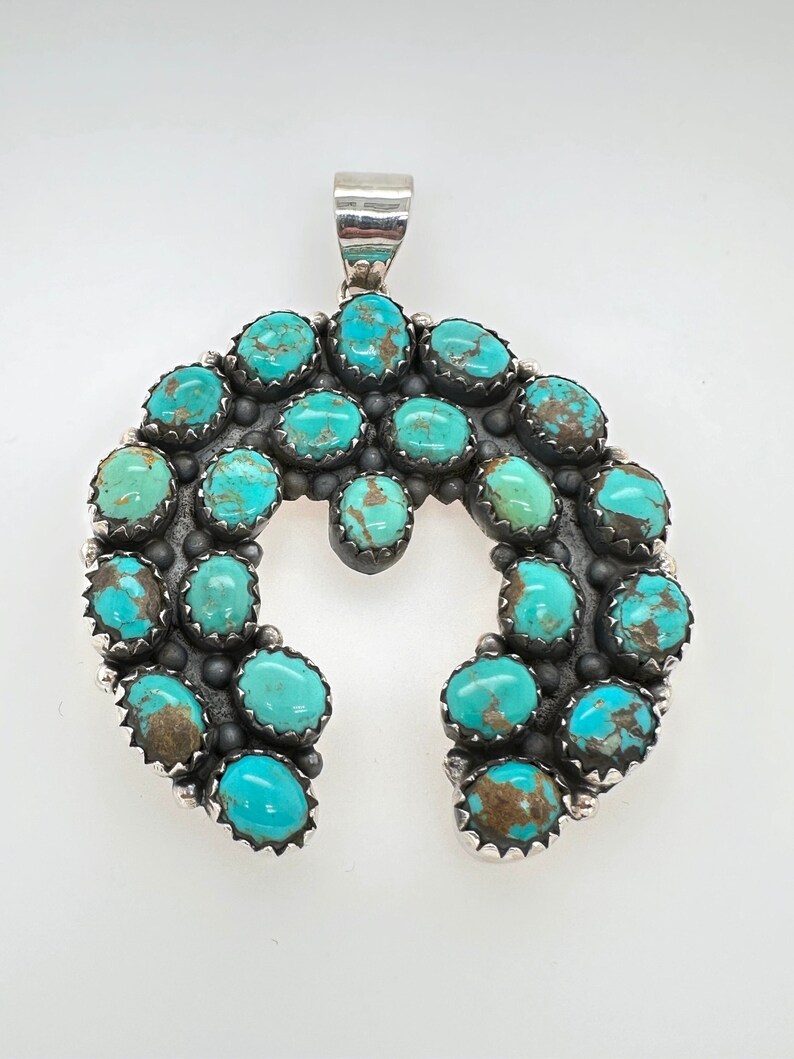 Artisan 22 Stone Turquoise & Sterling Silver Naja Pendant Southwestern Necklace image 1