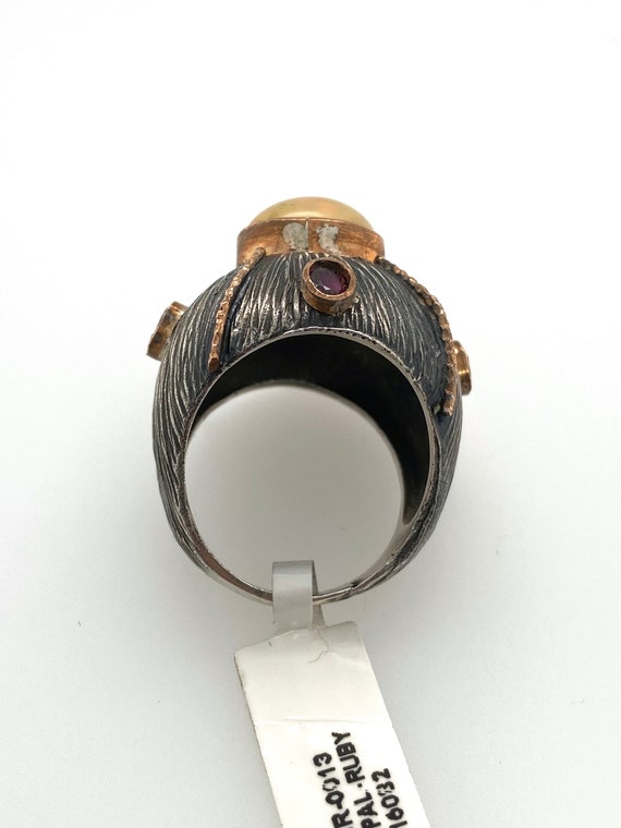 Artisan Abstract Ethiopian Opal Ruby Oxidized Ste… - image 6