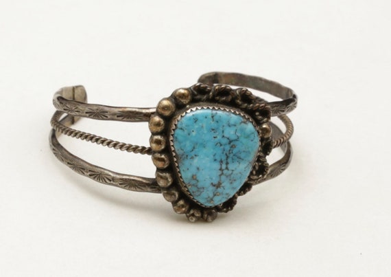 Vintage Bright Blue Turquoise Cuff Bracelet Sterl… - image 5