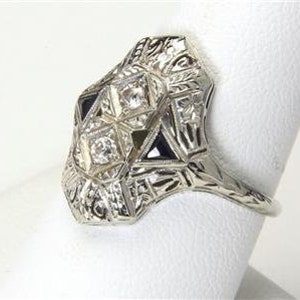 Stunning Vintage 14k White Gold Diamond Art Deco Ring Size 8.25 Antique image 2