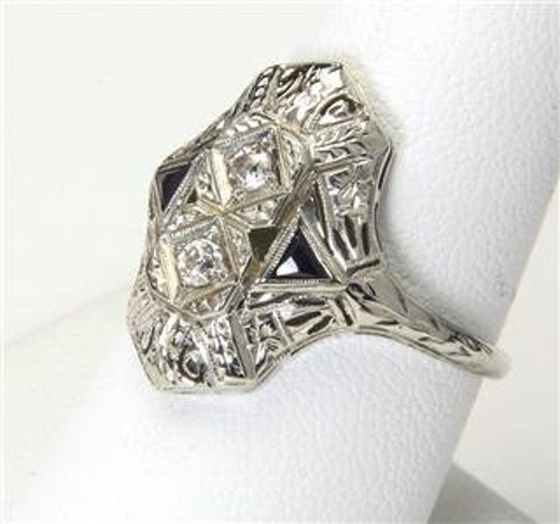 Stunning Vintage 14k White Gold Diamond Art Deco Ring Size 8.25 Antique image 2