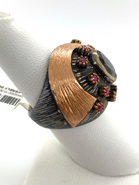 Artisan Abstract Amethyst Ruby & Oxidized Sterlin… - image 4