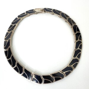 Vintage Taxco 950 Sterling Silver Black Onyx Inlay Hinged Modern Necklace TL-105 image 2