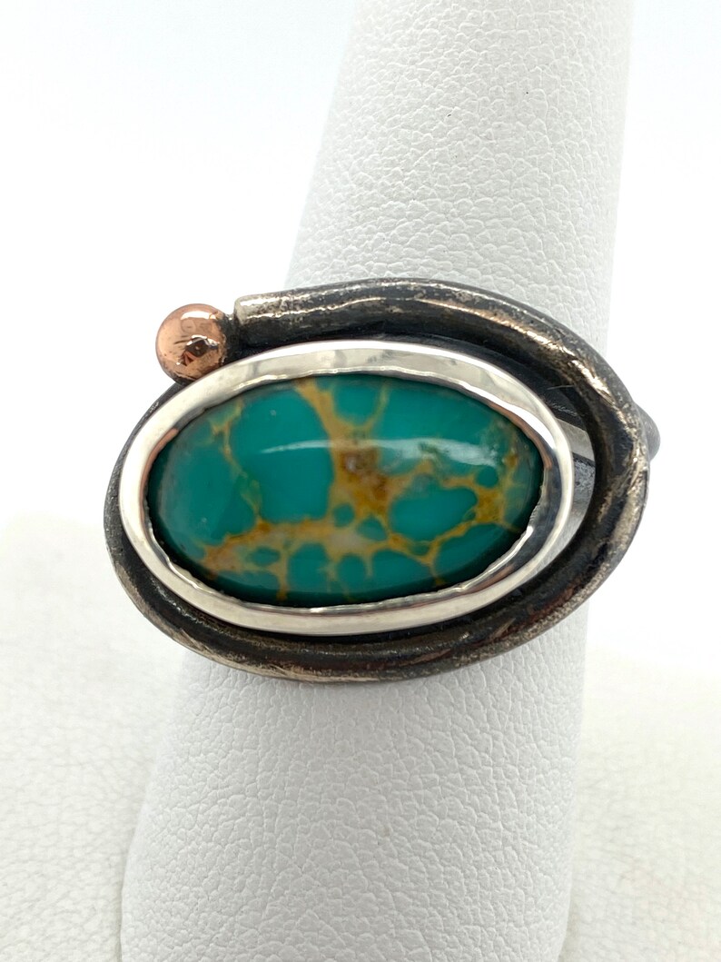 Artisan Abstract Modernist Green Turquoise Sterling Silver Swirl Ring Sz 8.5 image 4