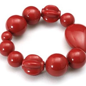 Vintage Retro 60s 70s Red Lucite Chunky Stretch Bead Bracelet Mid Century Modern