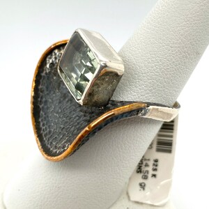 Artisan Abstract Modernist Green Amethyst Textured Sterling Silver Ring Sz 7.5 image 3