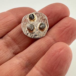 Artisan Modernist Circular Raw Grey Rough Diamond & Sterling Silver Ring Sz 7.5 Textured