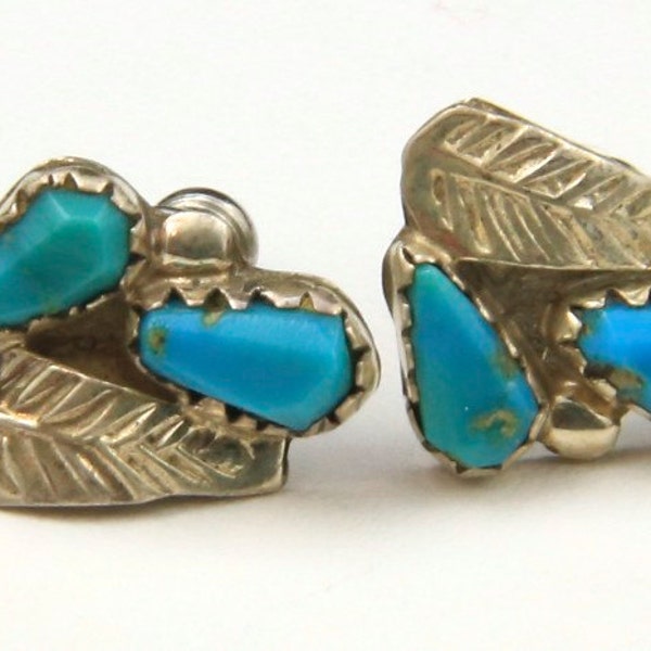 Vintage Zuni Sterling Silver & Turquoise Small Post-Back Earrings Southwestern