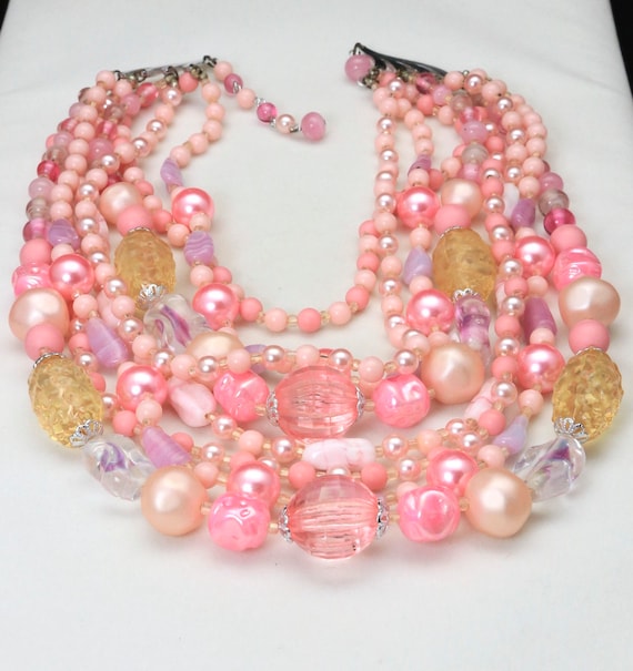 Vintage Eight Strand Multi Shade Pink Beaded Bomb… - image 1