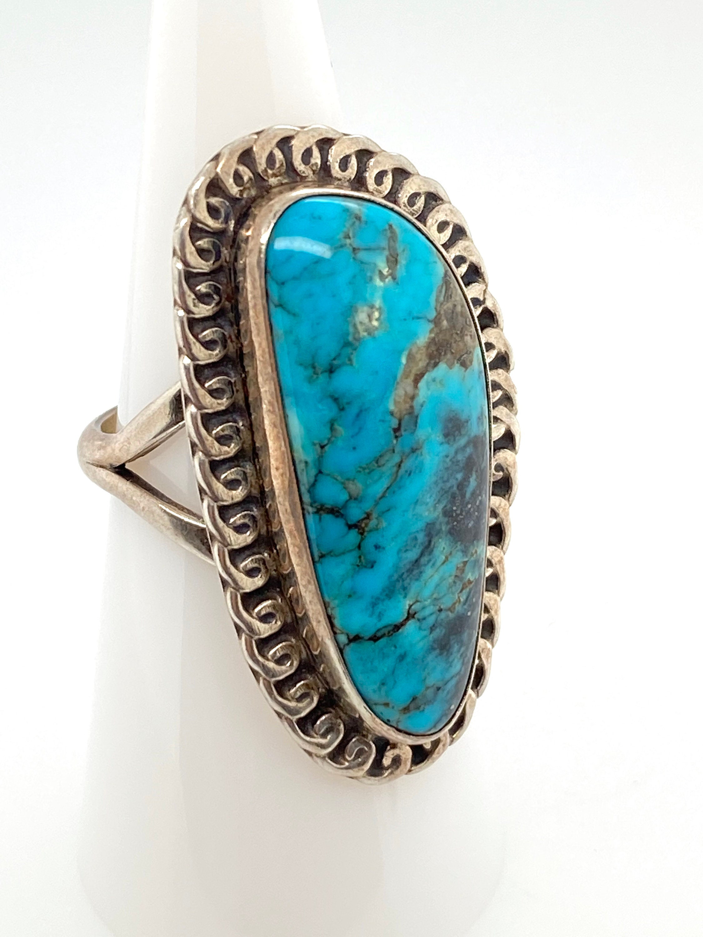 Vintage Artisan Large Bright Blue Turquoise & Sterling