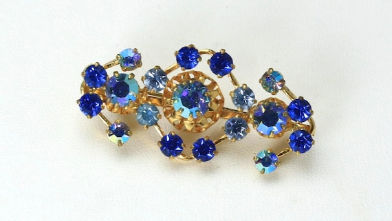 Vintage 1950s Austrian Blue Rhinestone & Aurora B… - image 1