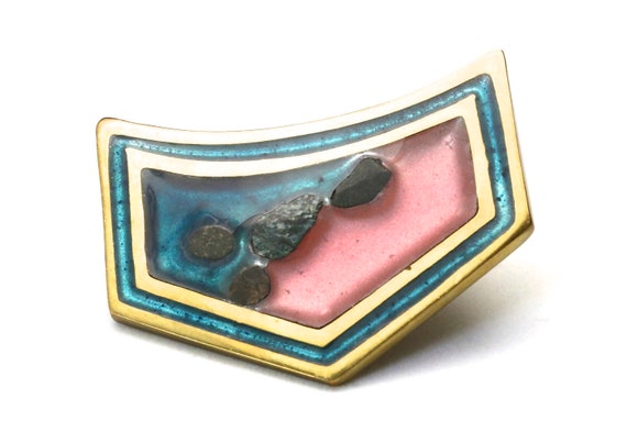 Vintage Artisan MCM Brutalist Enameled Pin Brooch… - image 4