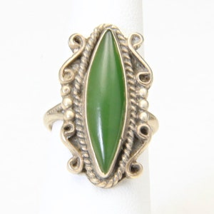 Vintage Navajo Sterling Silver & Green Jade Long Ring Sz 6.5 Southwestern