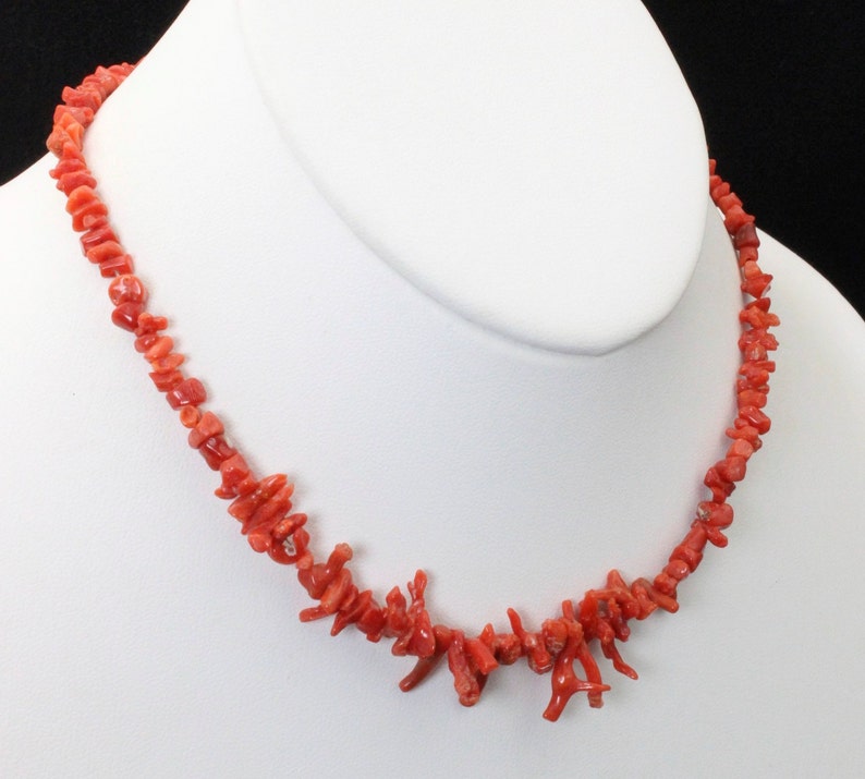 Vintage Natural Red Branch Coral Necklace 15 Long with Sterling End Cap Beads image 1