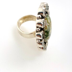 Artisan Green Ocean Jasper Aquamarine & Sterling Silver Ring Sz 7.75 Adjustable image 10