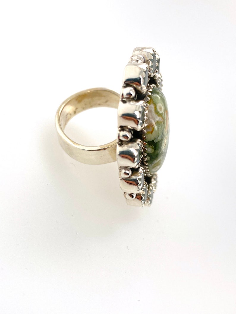 Artisan Green Ocean Jasper Aquamarine & Sterling Silver Ring Sz 7.75 Adjustable image 10