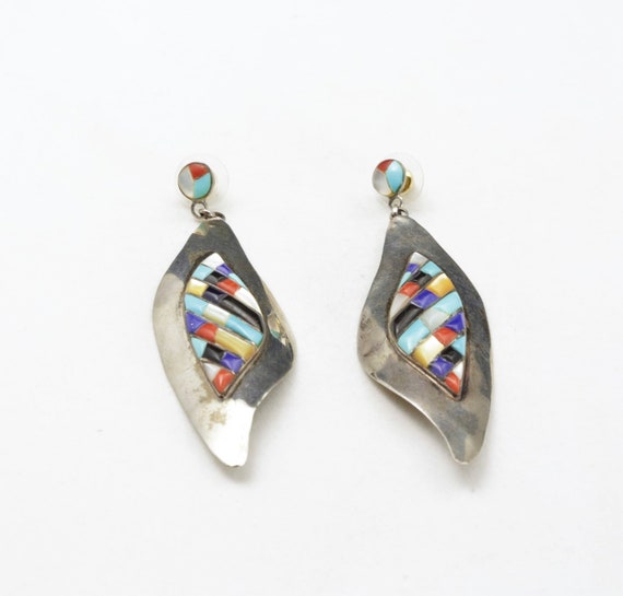 Vintage Artisan Multi Stone Inlay Sterling Silver… - image 2