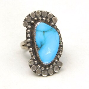 Vintage Deep Blue Turquoise Ring Sterling Silver Southwestern Artisan Sz 9