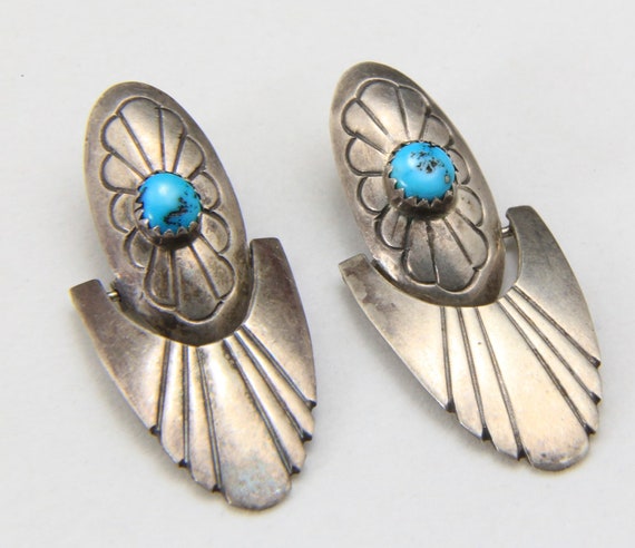 Vintage Sterling Silver & Blue Turquoise Hinged D… - image 1