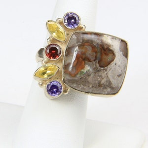 Vintage Large Multi Stone Gemstone Ring Agate Citrine Amethyst - Etsy