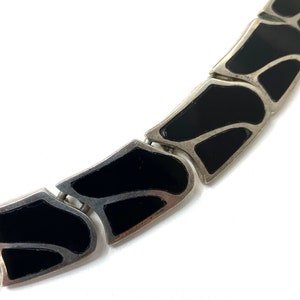 Vintage Taxco 950 Sterling Silver Black Onyx Inlay Hinged Modern Necklace TL-105 image 5